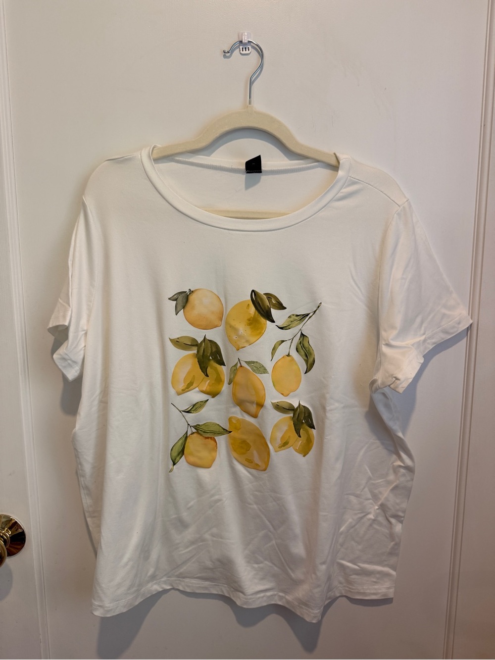 SHEIN White Tee with Yellow Lemon & Green Leaf Print
